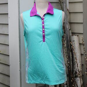 Golf America Aqua & Purple Sleeveless Polo Shirt Sz XL